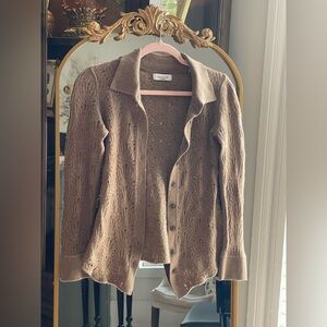 Naadam Brown Pointelle Wool Cashmere Knit Button Down Sweater Top